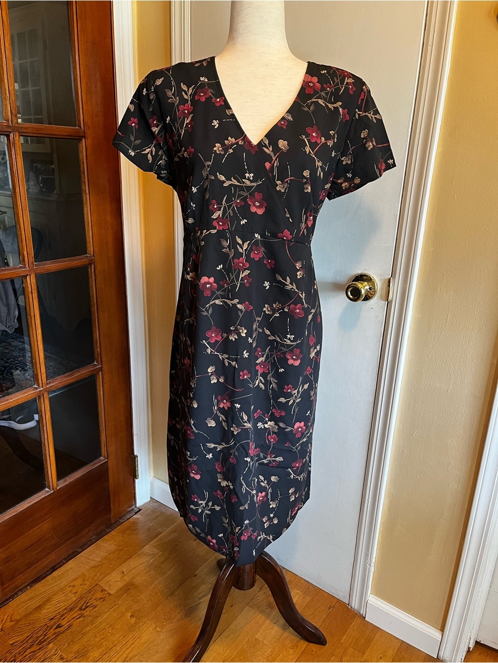 Vintage Motherhood Black and Red Floral Maternity Dress